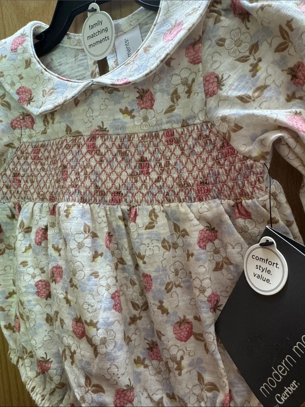 Gerber Cream Floral Smocked Baby‎ One-Piece Bodysuit